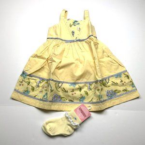 NWT Gymboree Girl Yellow Floral Print Dress & Matching Sock Size 3T